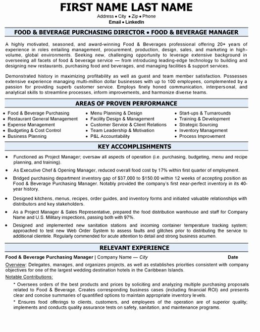 Cv Of Food And Beverage : Food And Beverage Manager Resume Objective