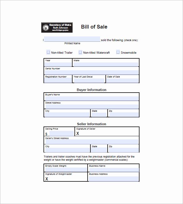 Trailer Bill Of Sale – 8 Free Sample Example format