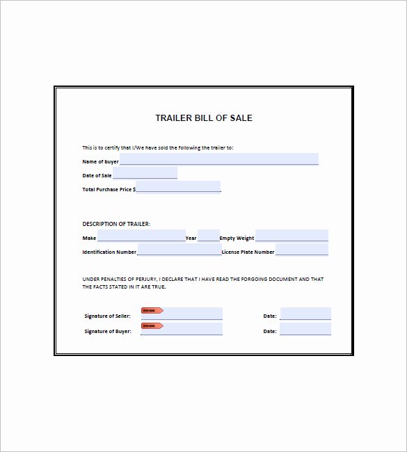 Trailer Bill Of Sale – 8 Free Sample Example format