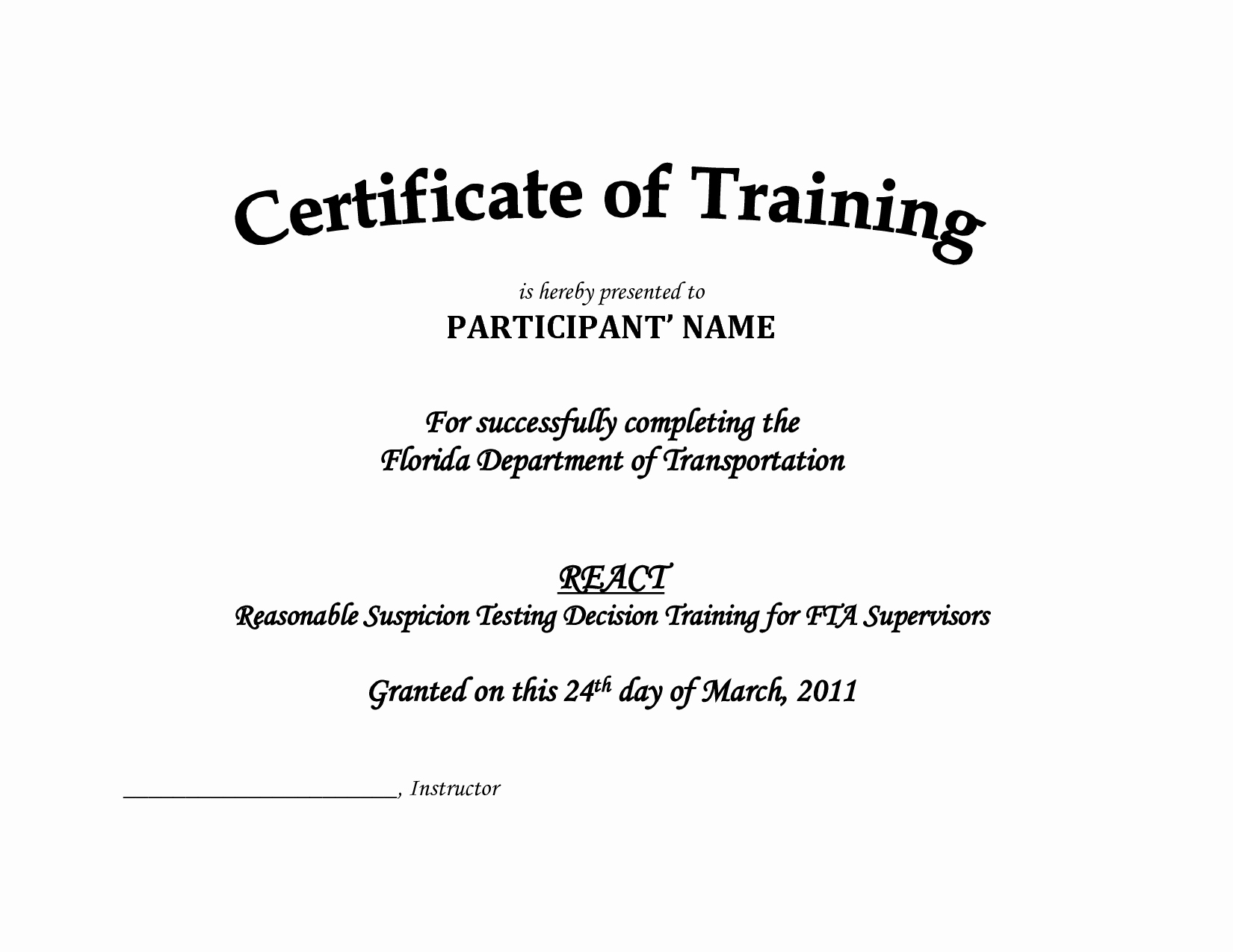 Training Certificate Template Pdf
