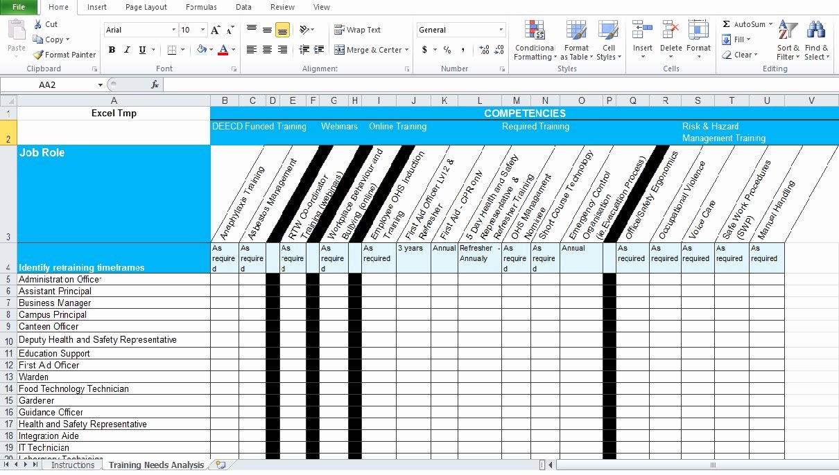 Training Needs Analysis Template Free Excel Tmp