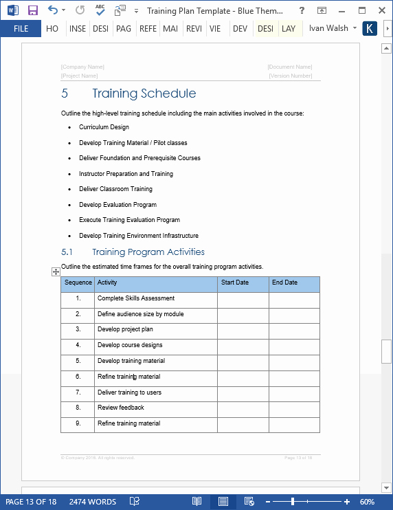 Training Plan Template – 20 Page Word &amp; 14 Excel forms