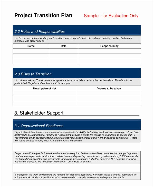Transition Plan Template 6 Free Sample Example format