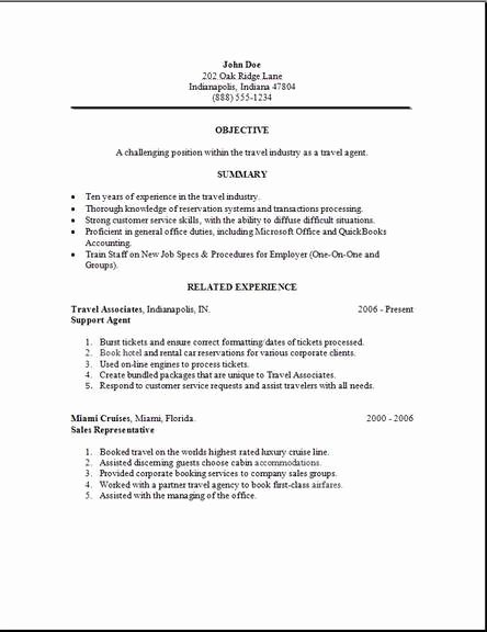 Travel Agent Resume Occupational Examples Samples Free