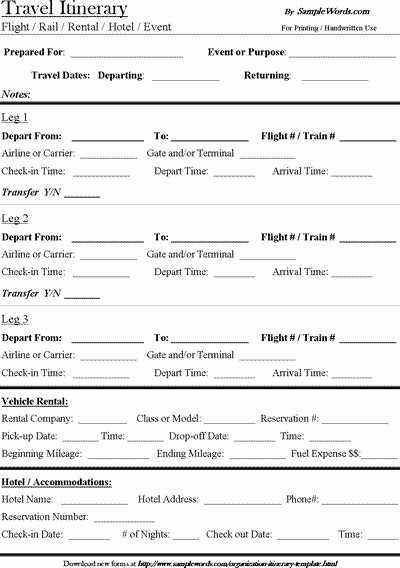 Travel Itinerary Template Download Microsoft Word