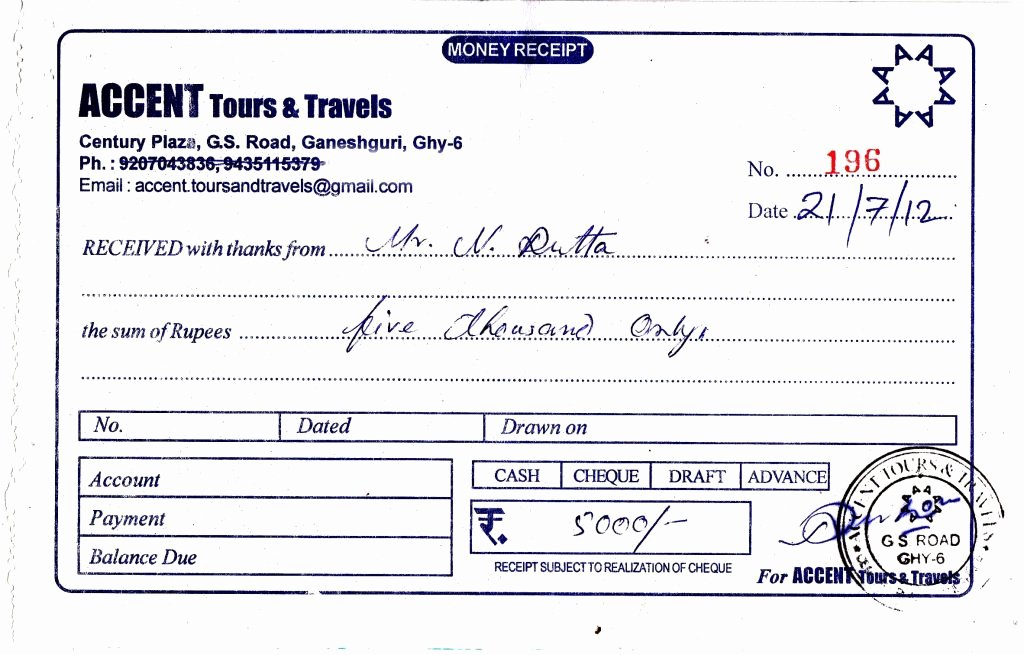 travel receipt format nilim dutta accent tours travels 2