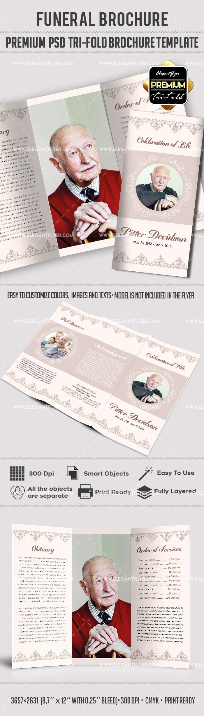 Tri Fold Funeral Service Brochure Template – by Elegantflyer