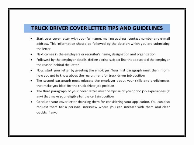 Truck Driver Cover Letter Sample Pdf