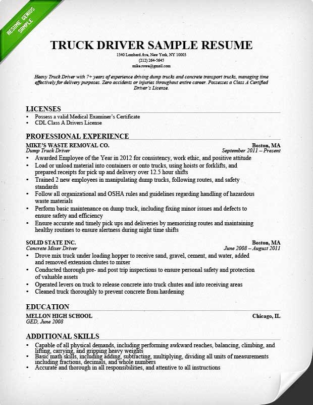 Truck Driver Resume Sample and Tips
