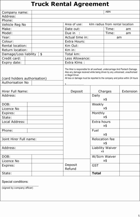 Truck Rental Agreement Templates&amp;forms