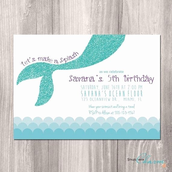 Turquoise Glitter Mermaid Birthday Invitation Girly