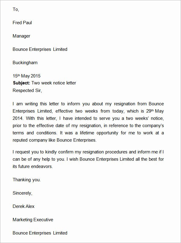 Two Weeks Notice Letter 12 Download Free Documents In Word