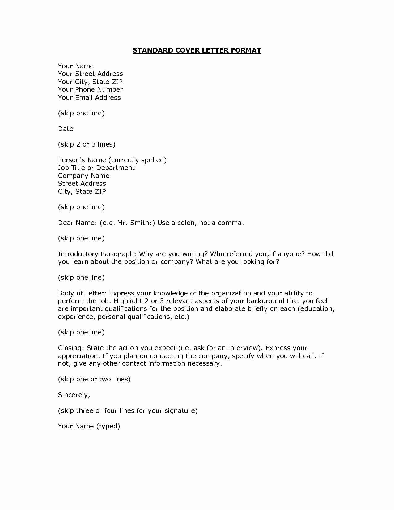 Typical Cover Letter format Best Template Collection
