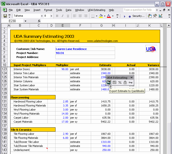 Uda Construction Fice 2003 Estimating Screenshots