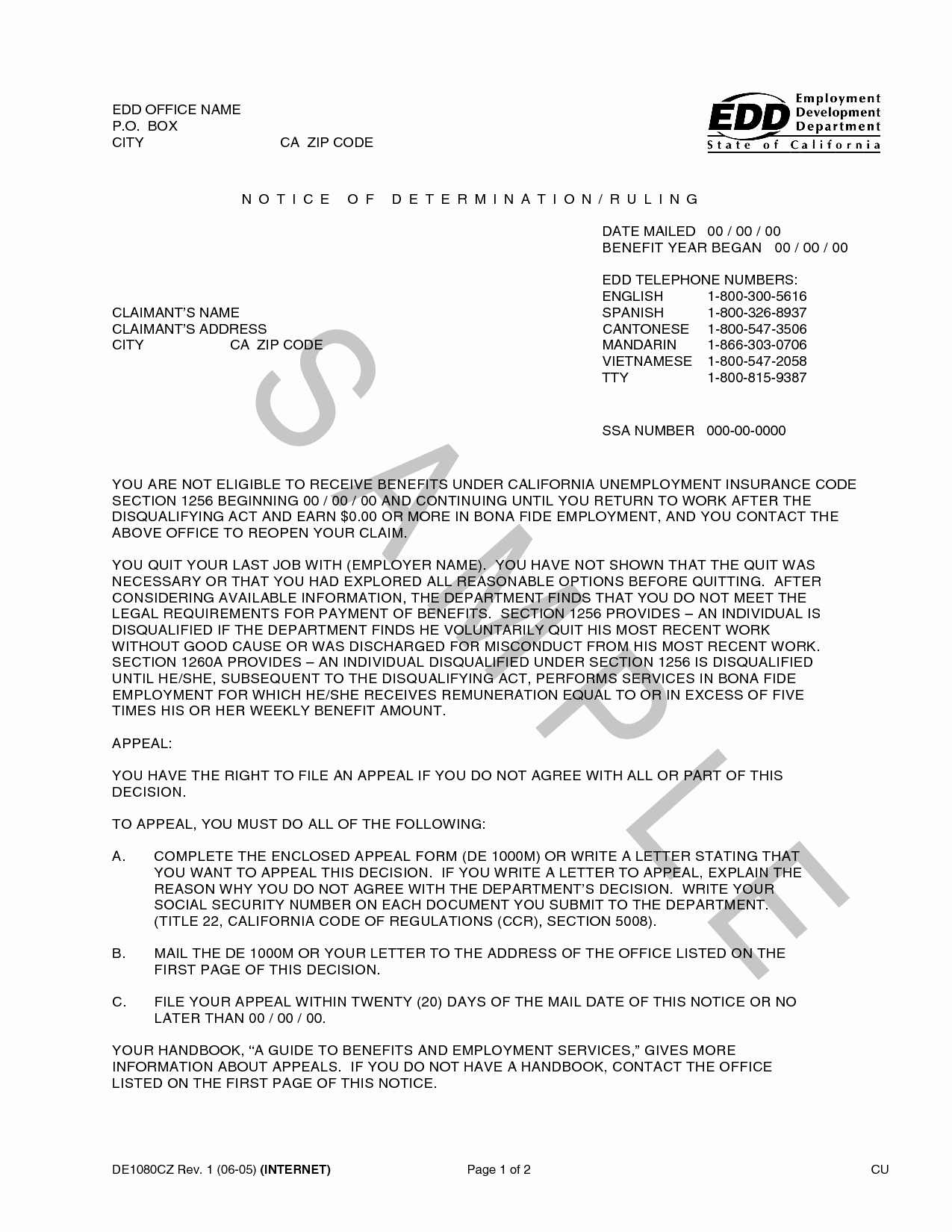Unemployment Appeal Letter Sample Nj