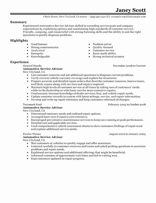 customer service advisor resume sample