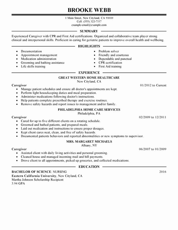 Unfor Table Caregiver Resume Examples to Stand Out