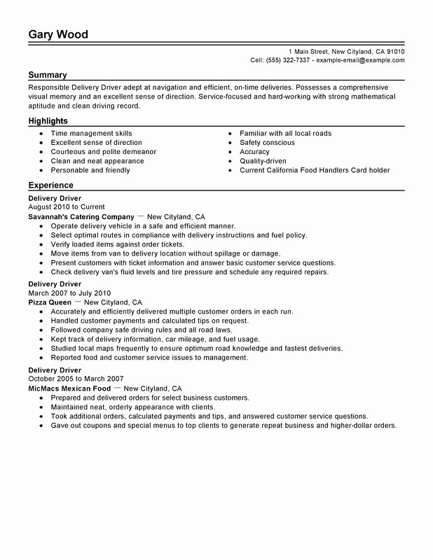 Unfor Table Delivery Driver Resume Examples to Stand Out