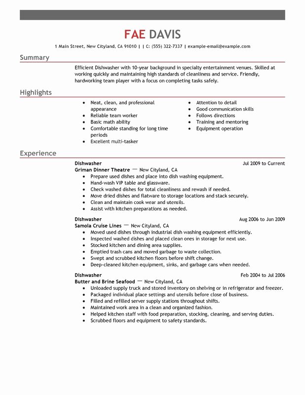 Unfor Table Dishwasher Resume Examples to Stand Out