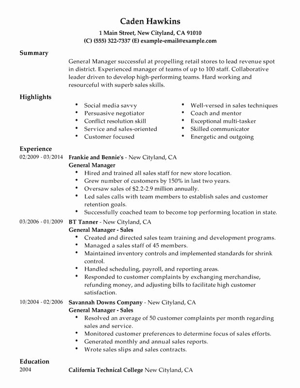 Unfor Table General Manager Resume Examples to Stand Out
