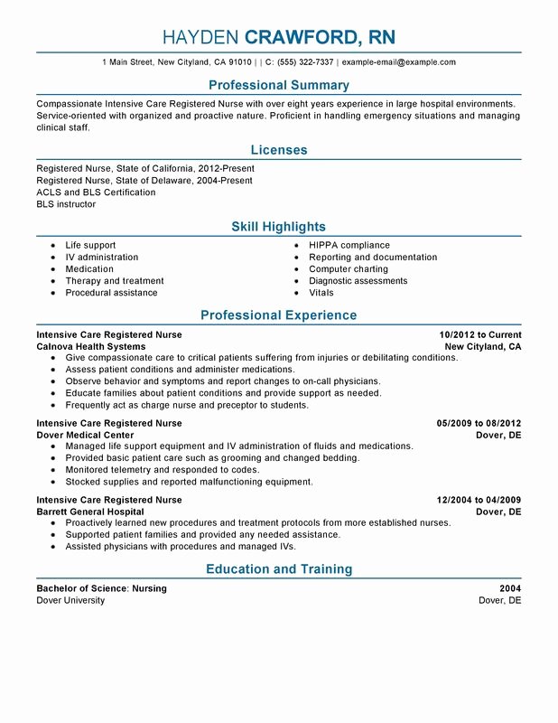 Unfor Table Intensive Care Nurse Resume Examples to