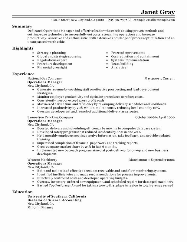 Unfor Table Operations Manager Resume Examples to Stand