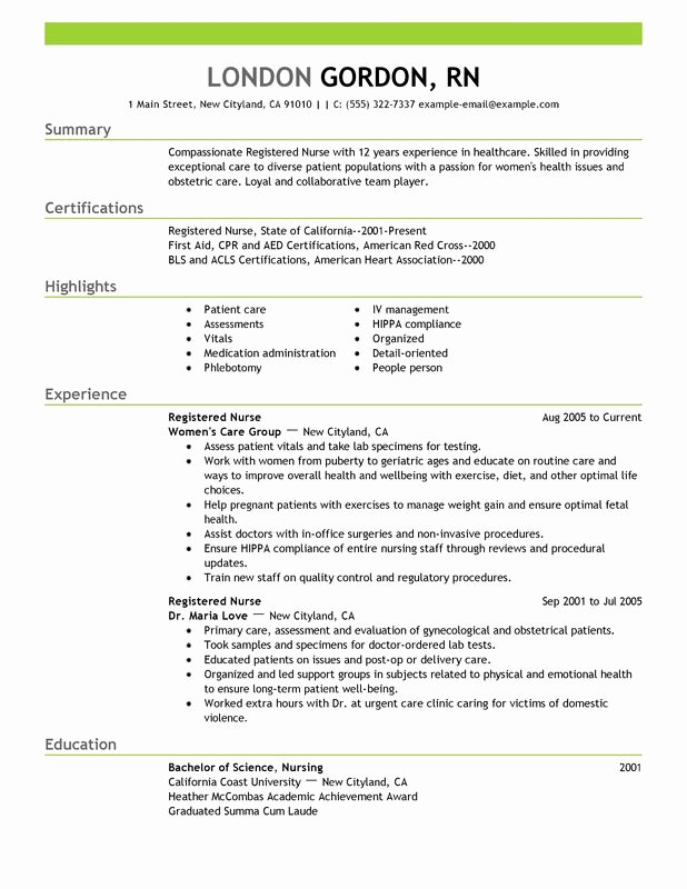 Unfor Table Registered Nurse Resume Examples to Stand