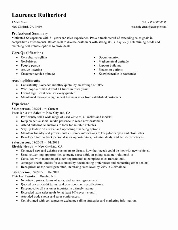 Unfor Table Salesperson Resume Examples to Stand Out