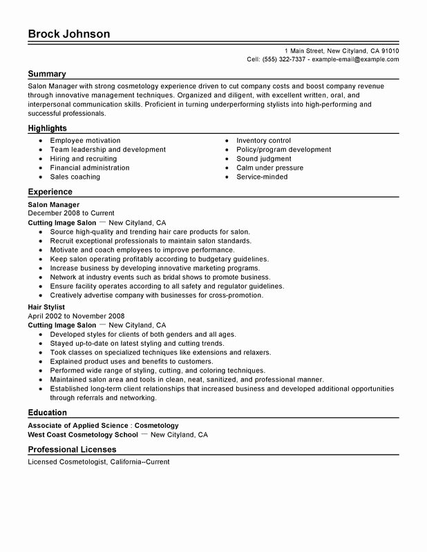Unfor Table Salon Manager Resume Examples to Stand Out