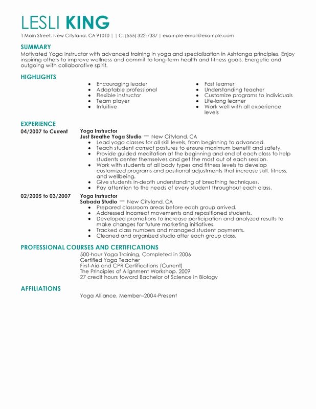 Unfor Table Yoga Instructor Resume Examples to Stand Out