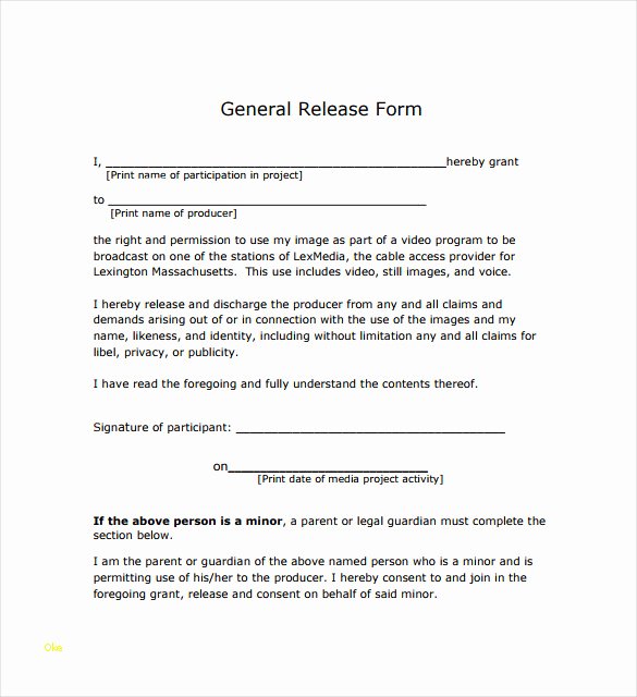 Unique General Release form Template