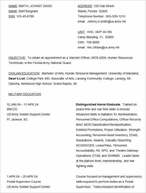 Us Army Address for Resume