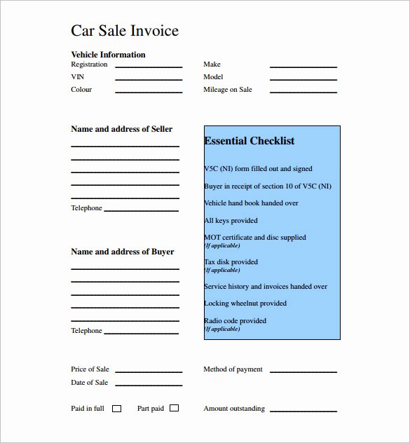 Used Car Sales Invoice Template Uk