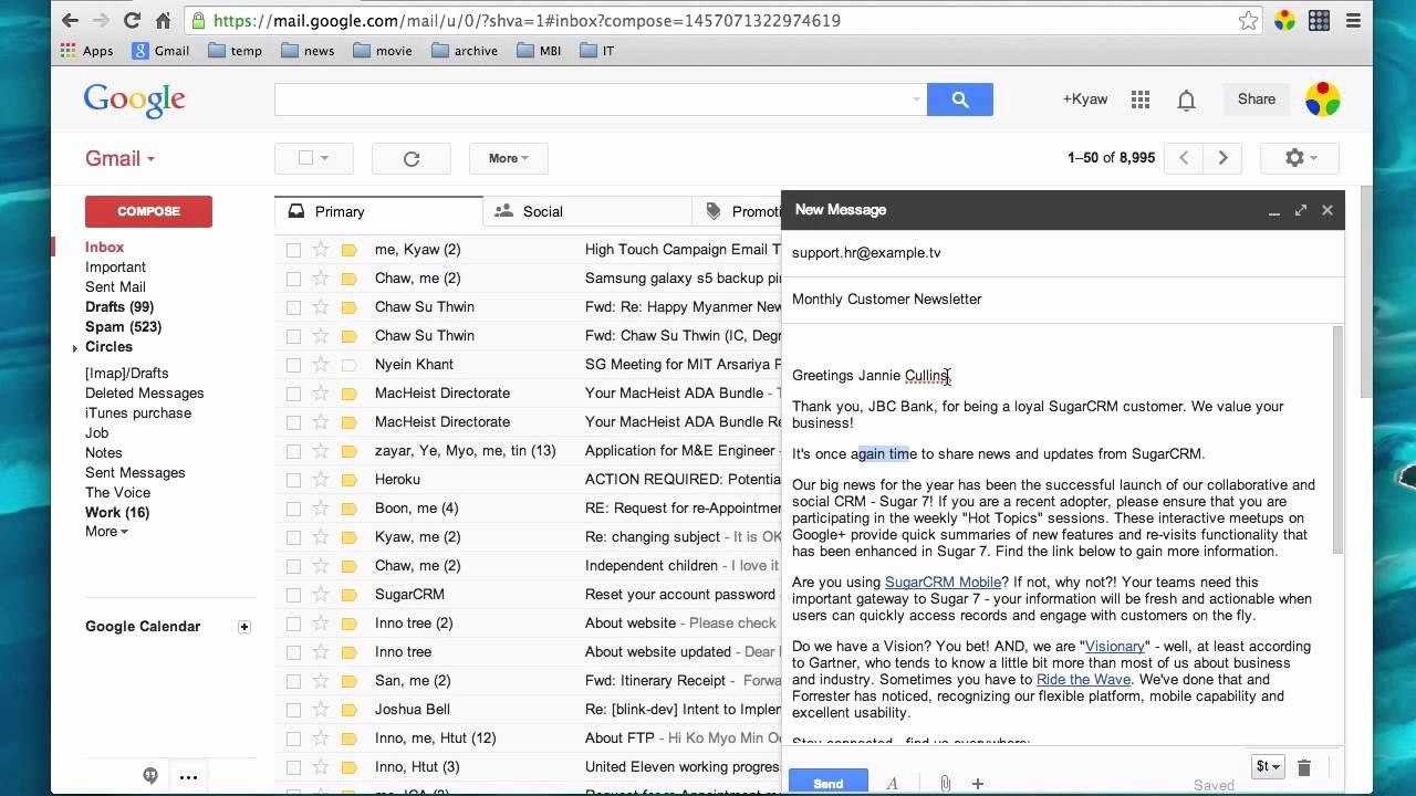 Using Sugarcrm Email Template In Gmail