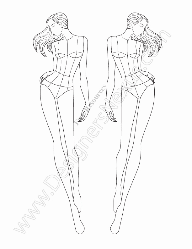 V66 Front View Walking Vector Fashion Croquis Designers