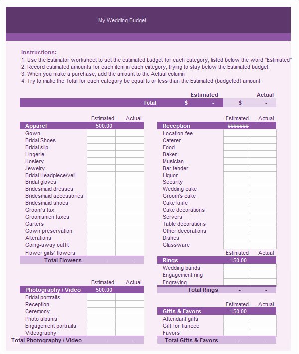 vacation bud planner template excel