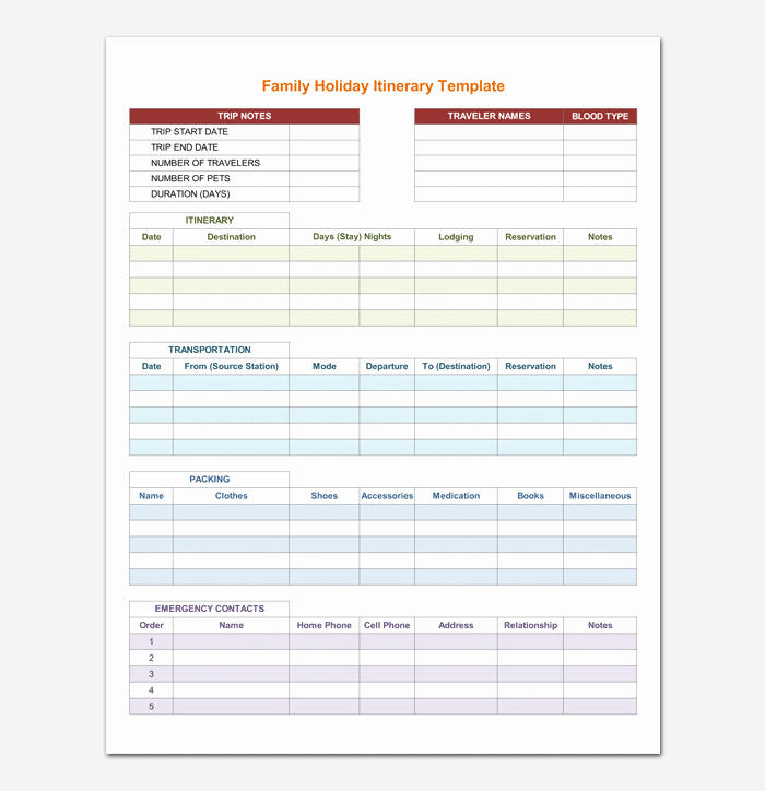 Vacation Itinerary Template 5 Planners for Word Doc