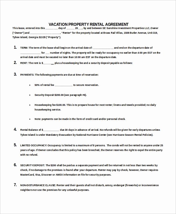 Vacation Rental Agreement – 8 Free Word Pdf Documents