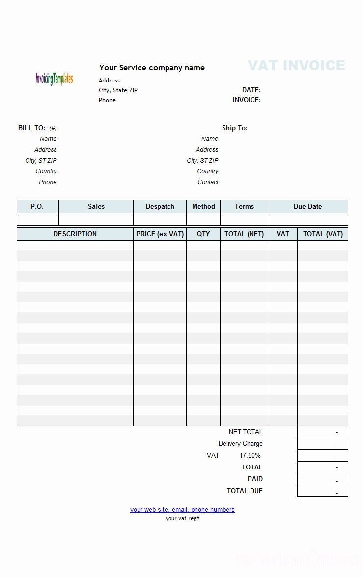 Vat Service Invoice Template Price Excluding Tax
