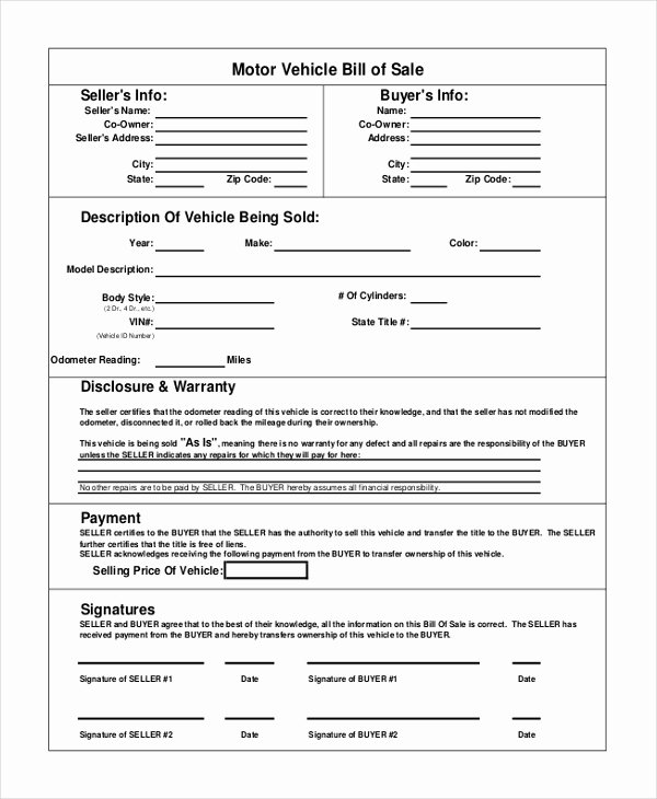 vehicle bill of sale template