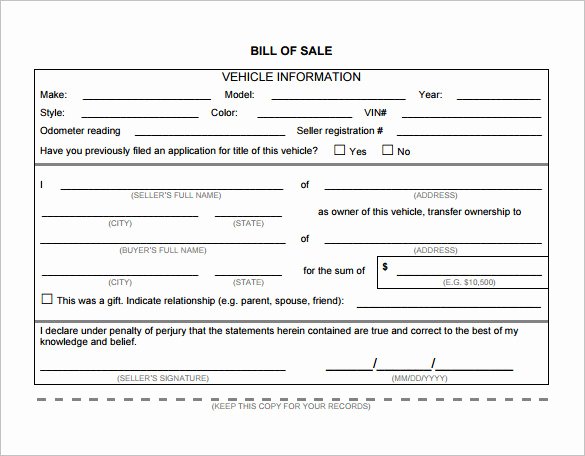 vehicle bill of sale template