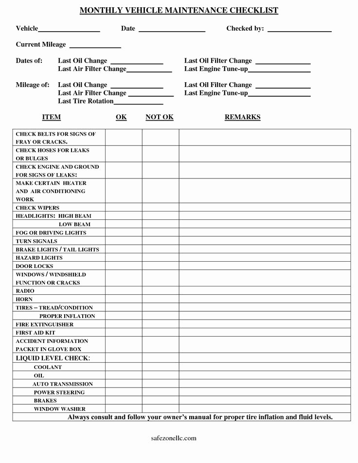 Vehicle Checklist Template