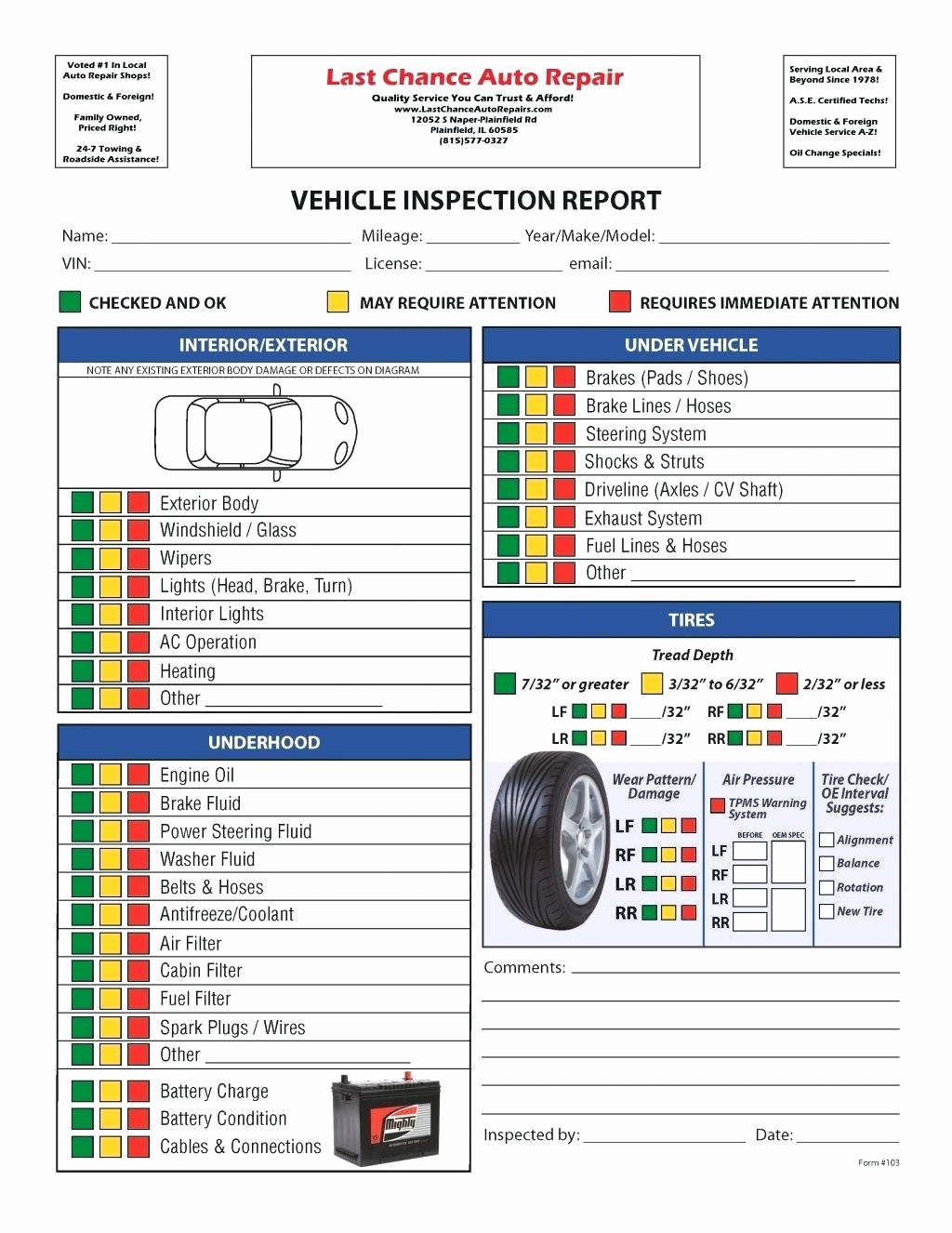 Vehicle Condition Report form Template
