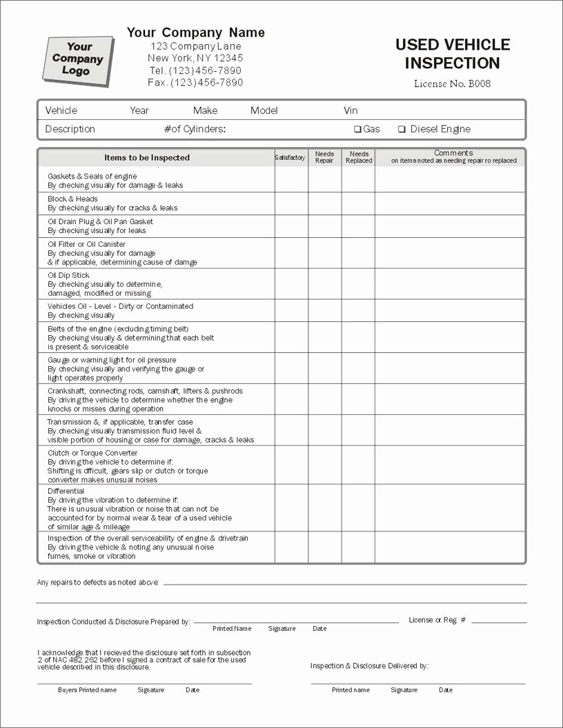Vehicle Inspection form