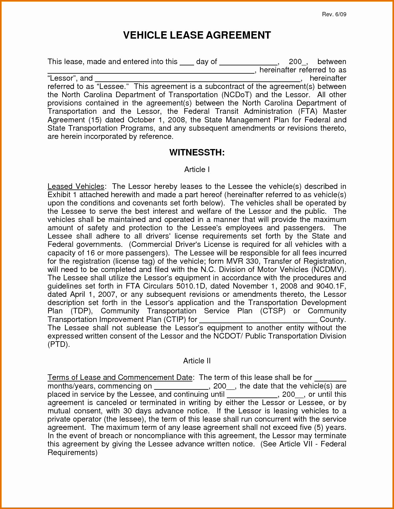 vehicle lease agreement template