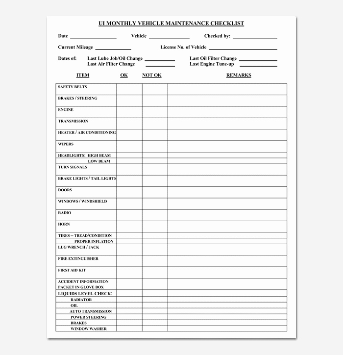 Vehicle Maintenance Schedule Template 10 for Word