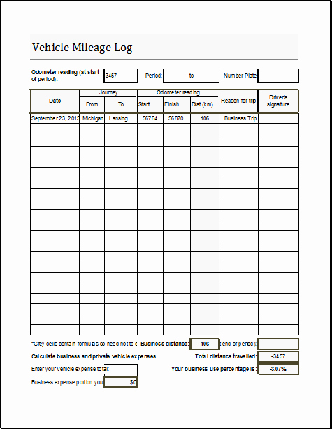 vehicle mileage log book