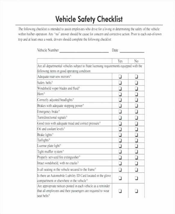 Vehicle Safety Checklist Template Vehicle Inspection forms