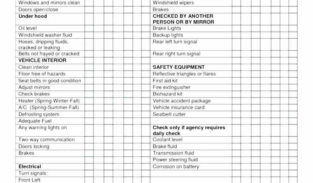 Vehicle Safety Inspection Checklist Template Vehicle