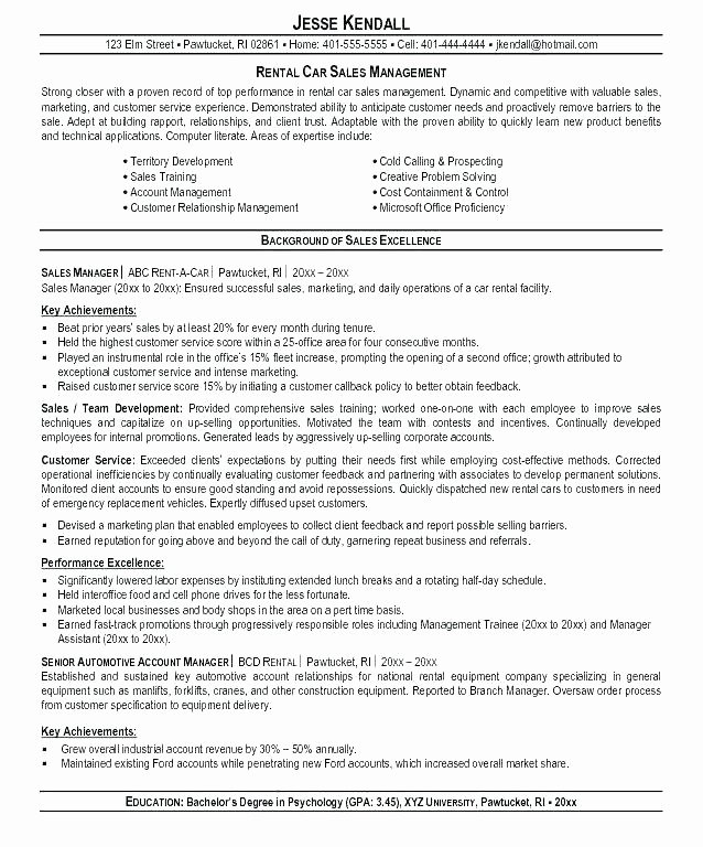 Vehicle Sales Manager Resume Automotive Sample for Car